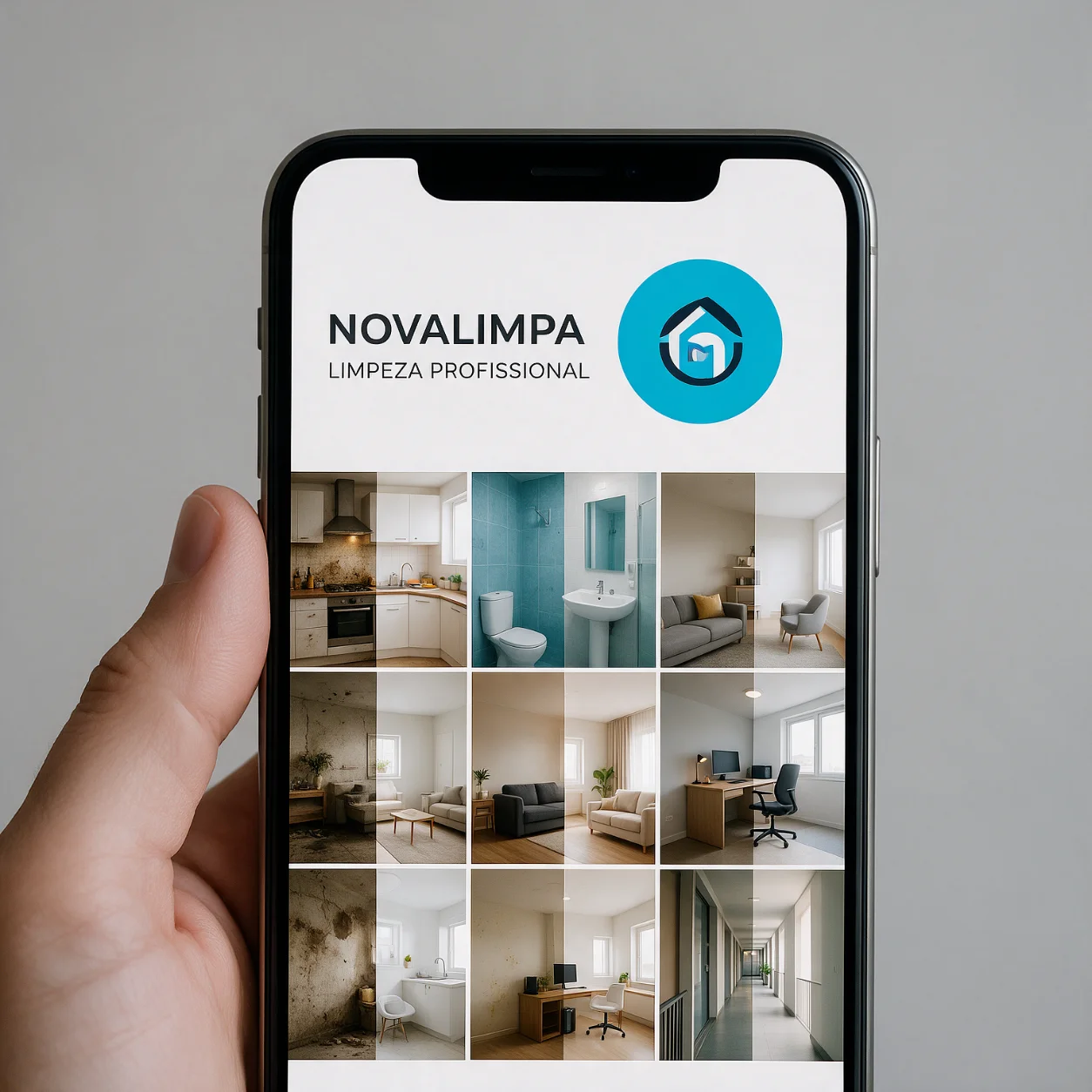 Telemóvel com o perfil de redes sociais de uma empresa de limpeza