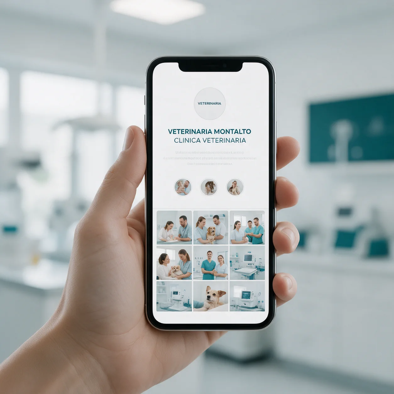 Telemóvel com o perfil de redes sociais de uma clínica veterinária