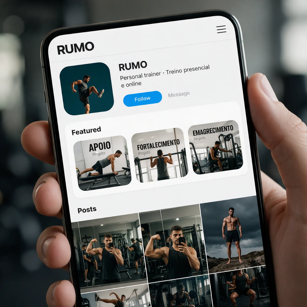 Telemóvel com o perfil de Instagram de um personal trainer