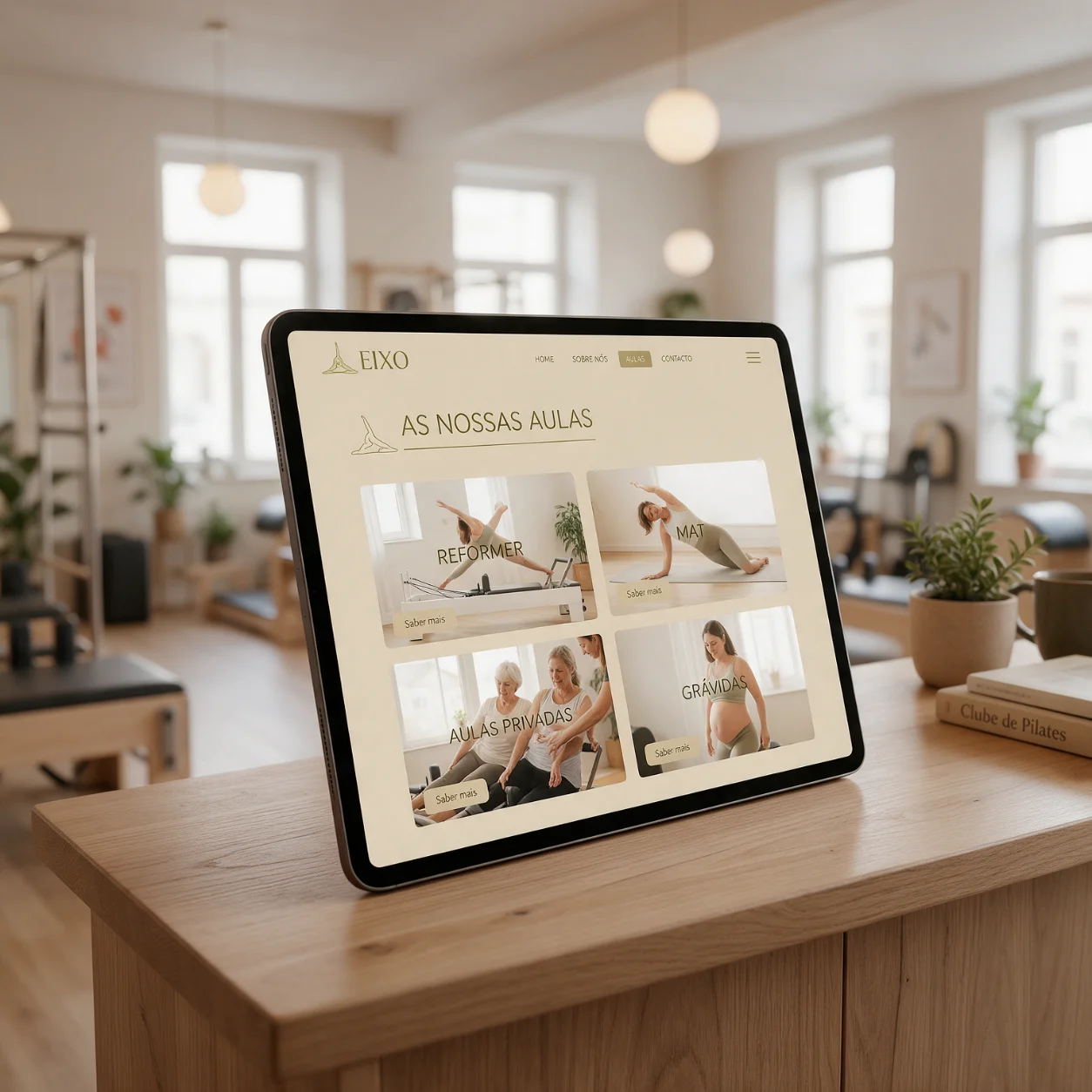 Tablet com as aulas de um estúdio de pilates