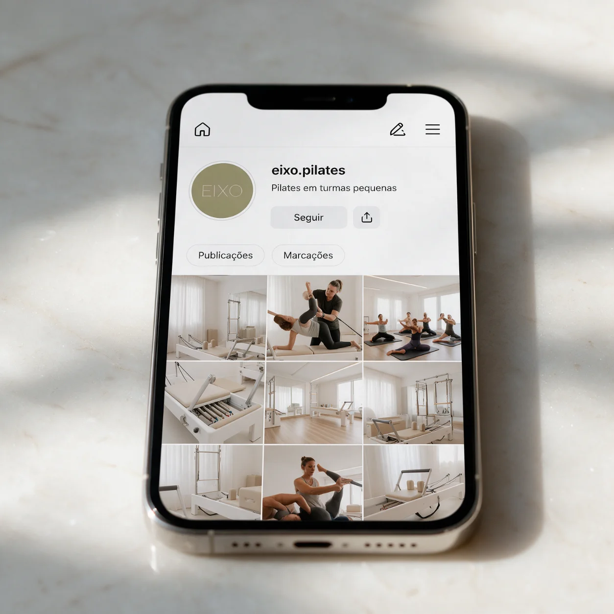 Perfil de Instagram de um estúdio de pilates