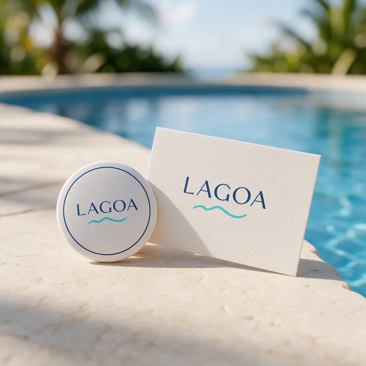 Avatar e cartão de visita com o logótipo de uma empresa de piscinas