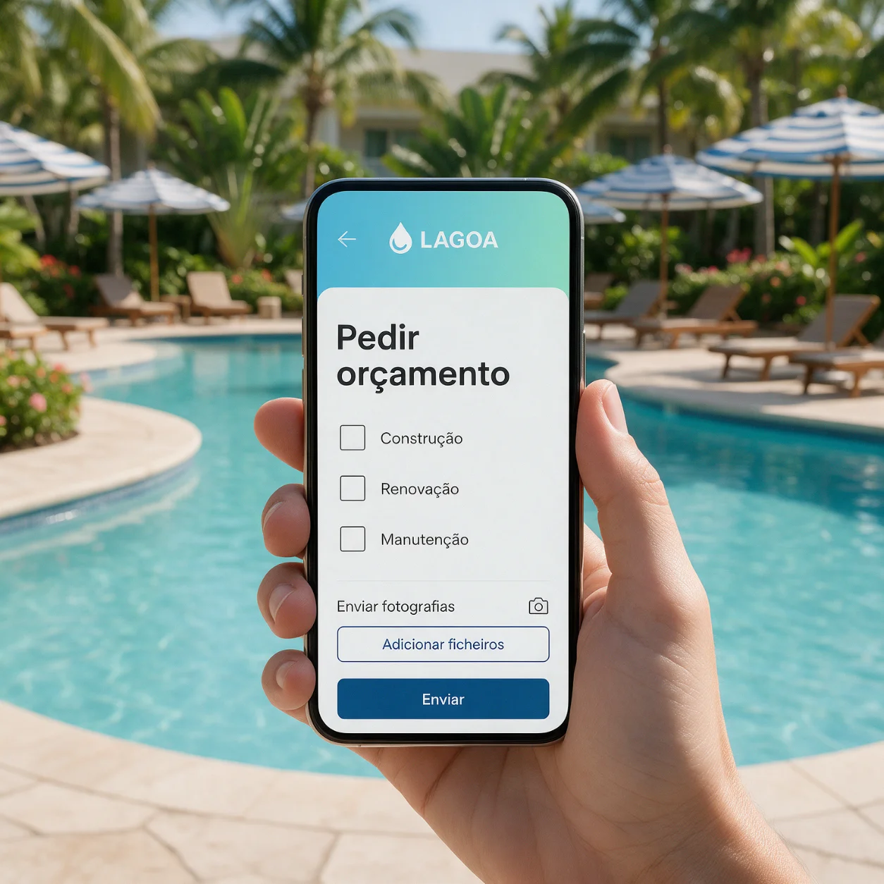 Telemóvel com o pedido de orçamento de uma piscina