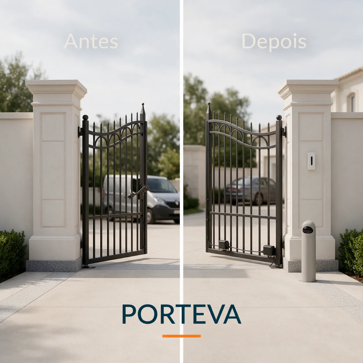 Publicação com um portão antes e depois da motorização