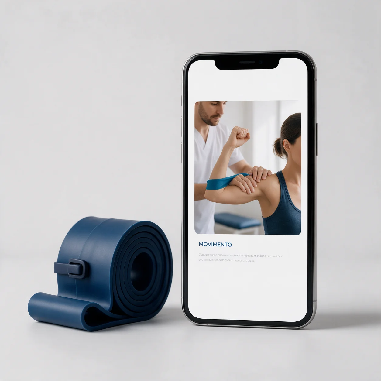 Telemóvel com uma publicação de exercício de uma clínica de fisioterapia