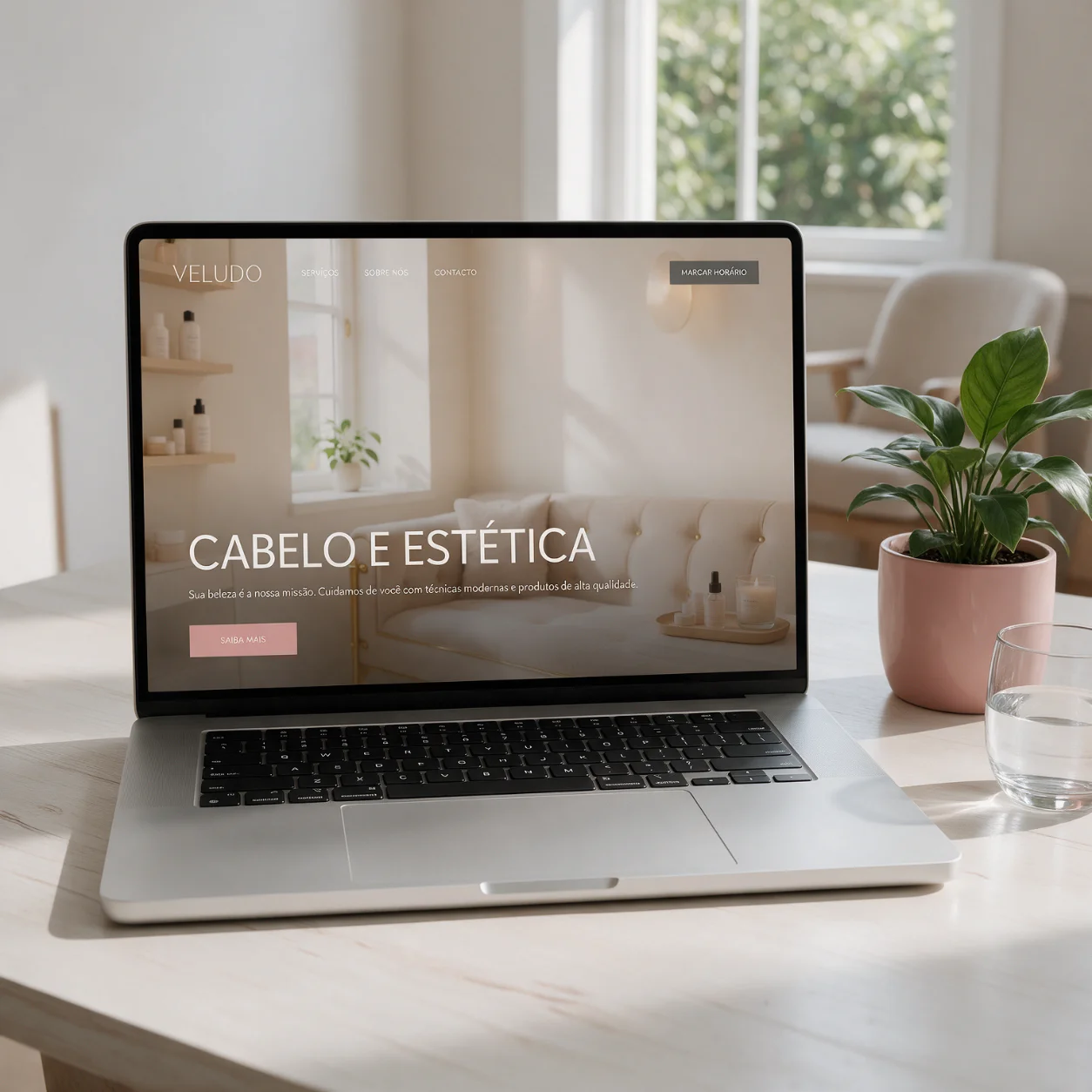 Portátil com o site de um salão de beleza