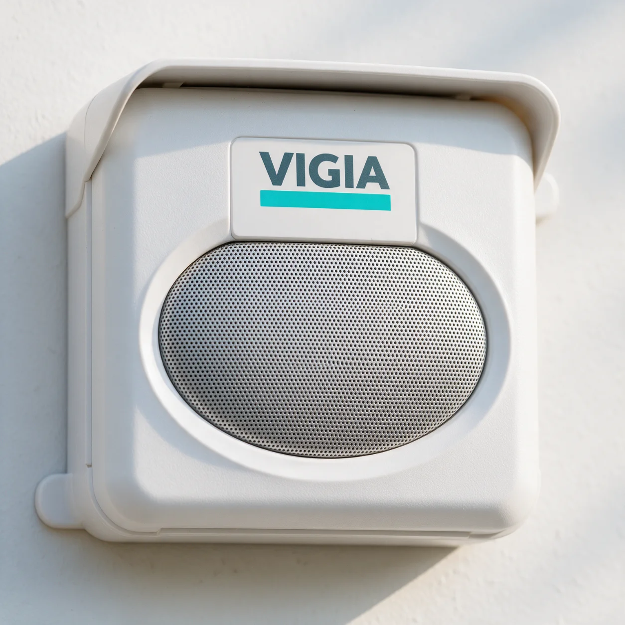 Caixa de sirene exterior com o logótipo de uma empresa de segurança