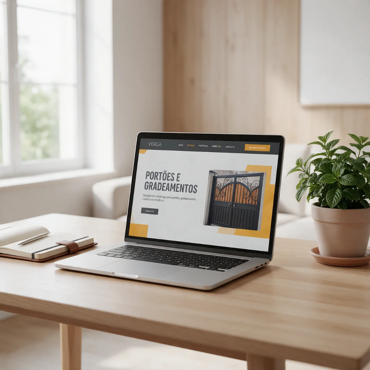 Portátil com o site de uma empresa de serralharia
