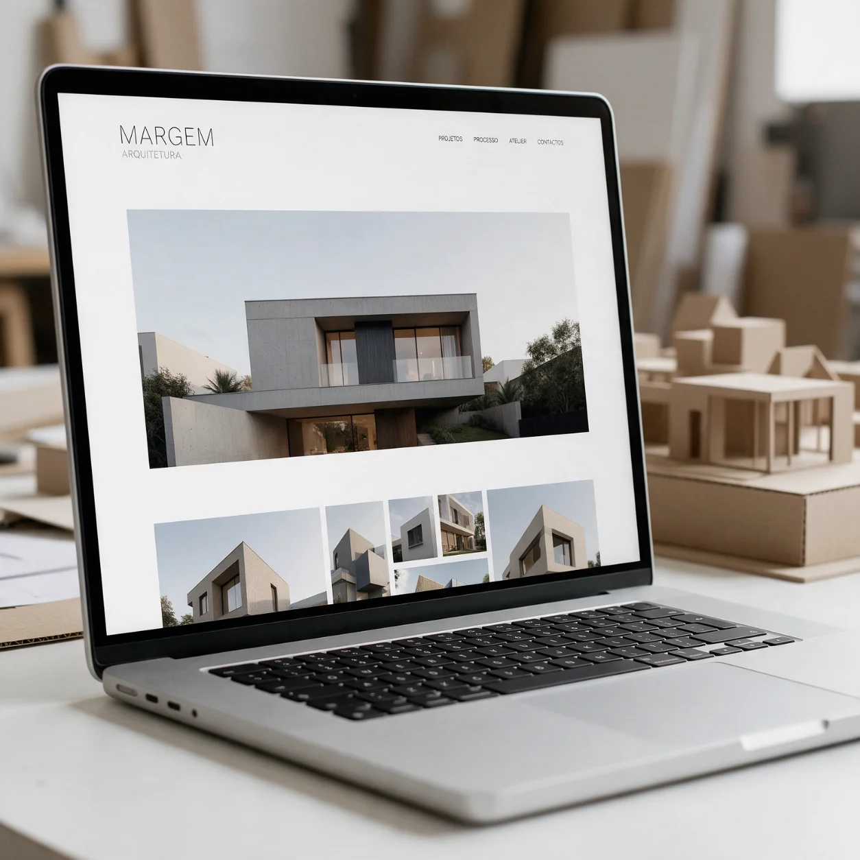 Portátil com o site de um ateliê de arquitetura