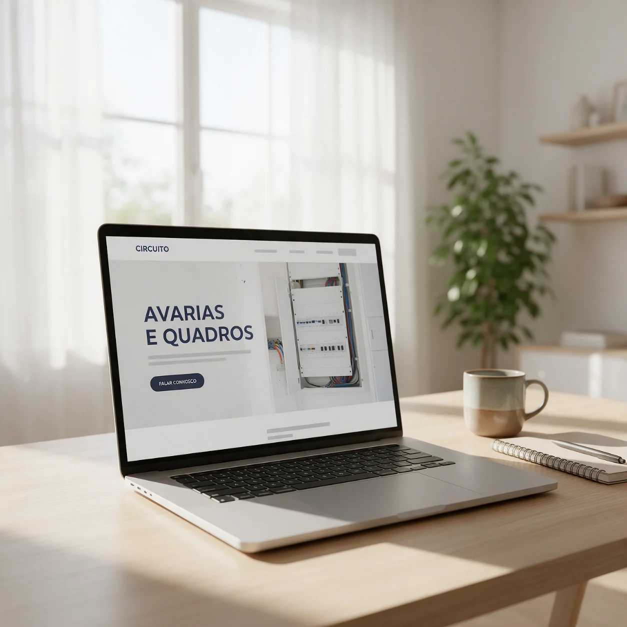 Portátil com o site de uma empresa de instalações elétricas