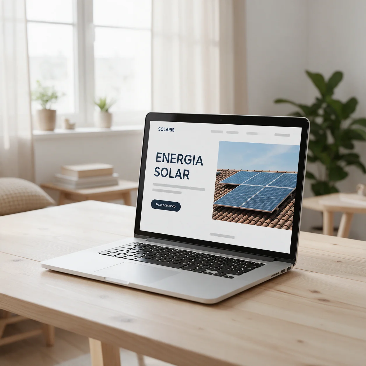 Portátil com o site de uma empresa de energia solar