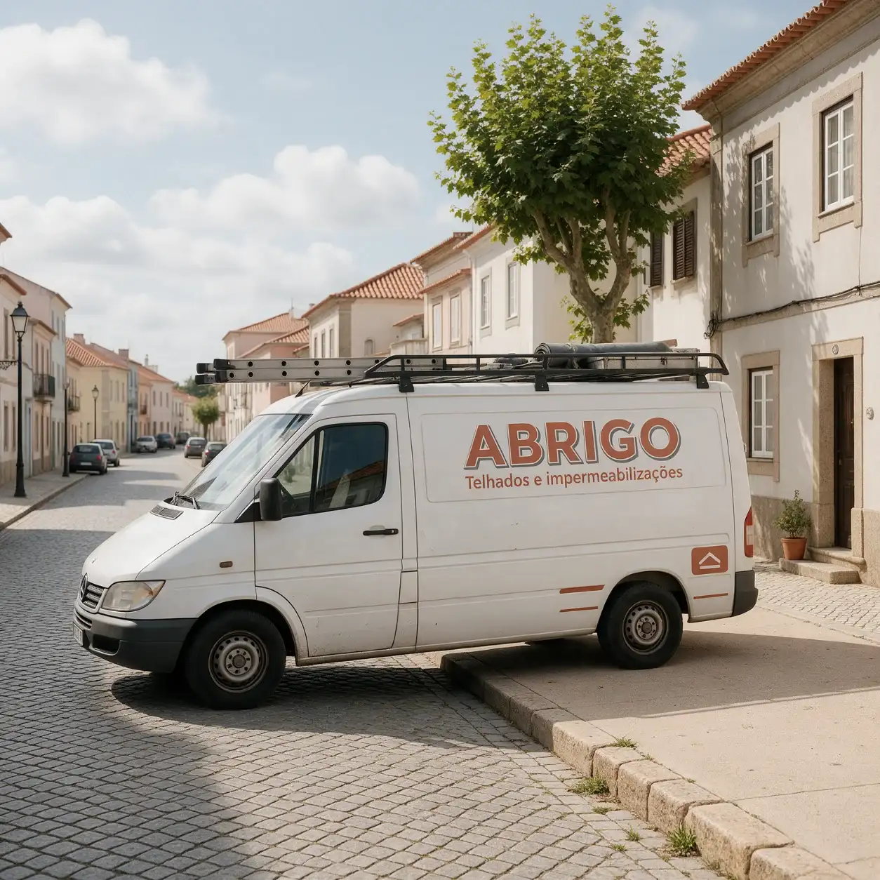 Carrinha com a marca de uma empresa de telhados