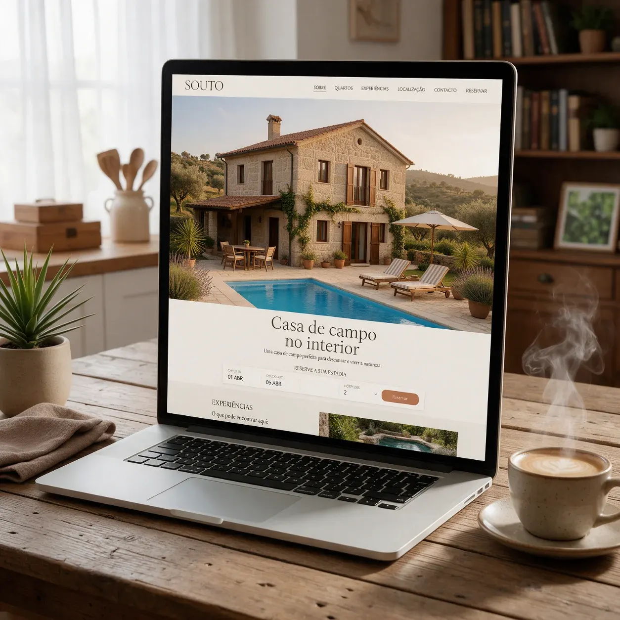 Portátil com o site de uma casa de turismo rural