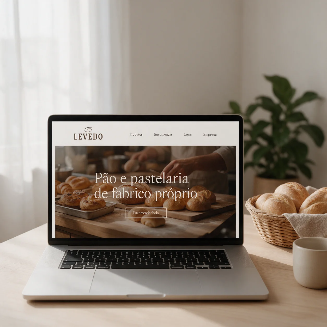 Exemplo de criação de sites para padarias e pastelarias: o site num portátil