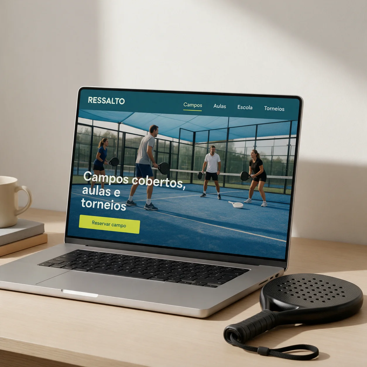 Portátil com o site de um clube de padel
