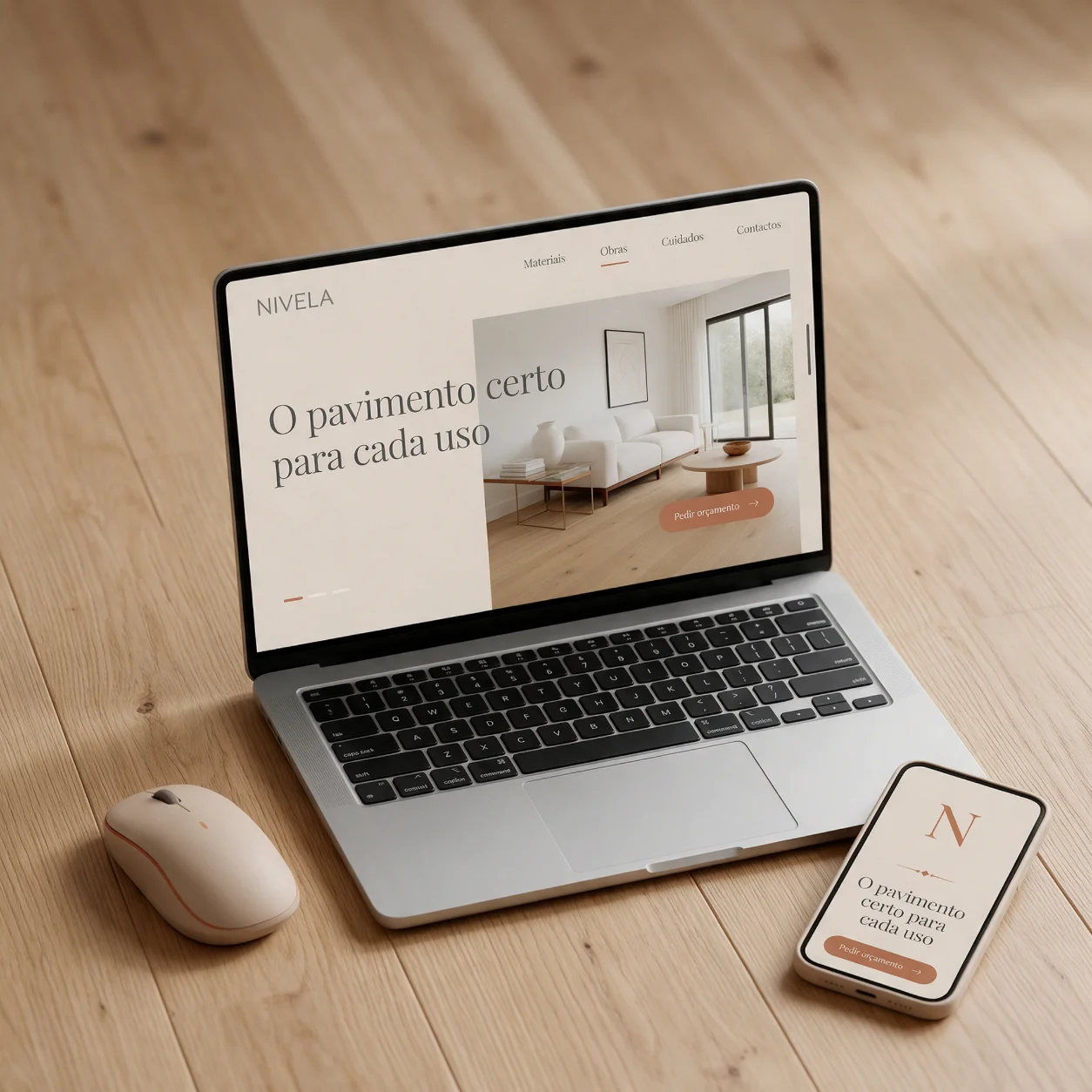 Portátil com o site de uma empresa de pavimentos