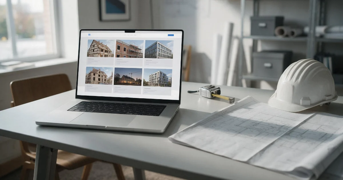 Portefólio de obras apresentado no website de uma empresa de construção
