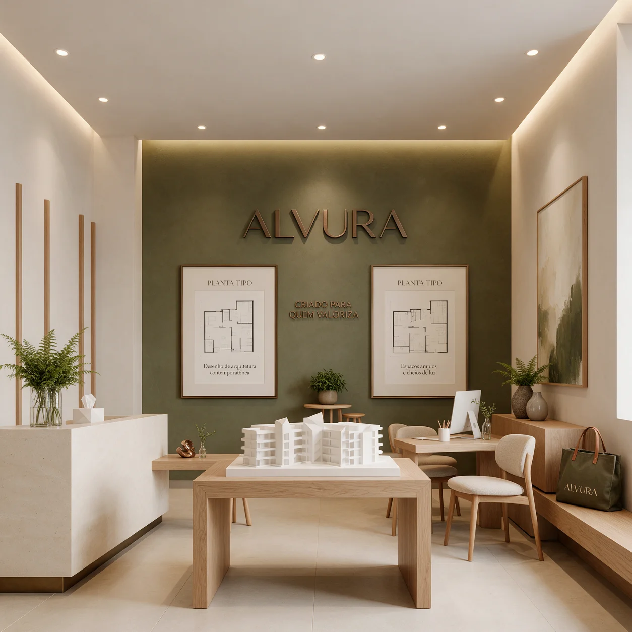 Sala de vendas de um empreendimento com a marca do promotor
