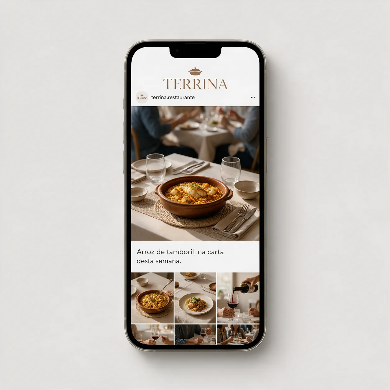 Publicação com um prato da carta de um restaurante