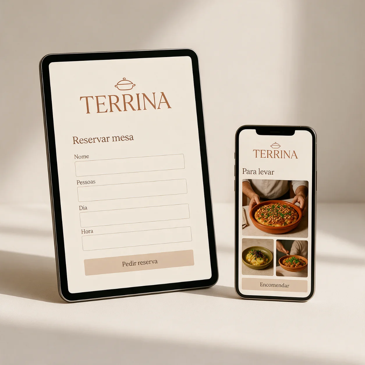 Tablet e telemóvel com a página de reservas de um restaurante
