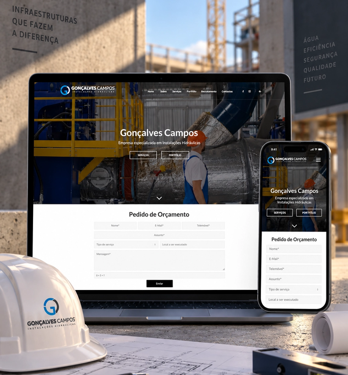 Site para Empresa de Construção Website de empresa de construção criado pela DigitalWeb, em computador e telemóvel