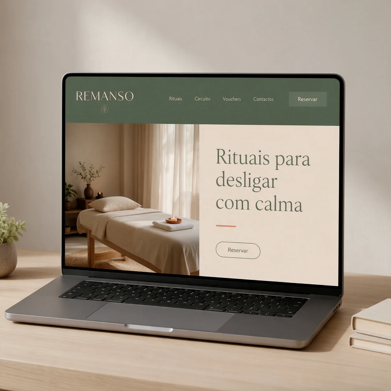 Portátil com o site de um spa