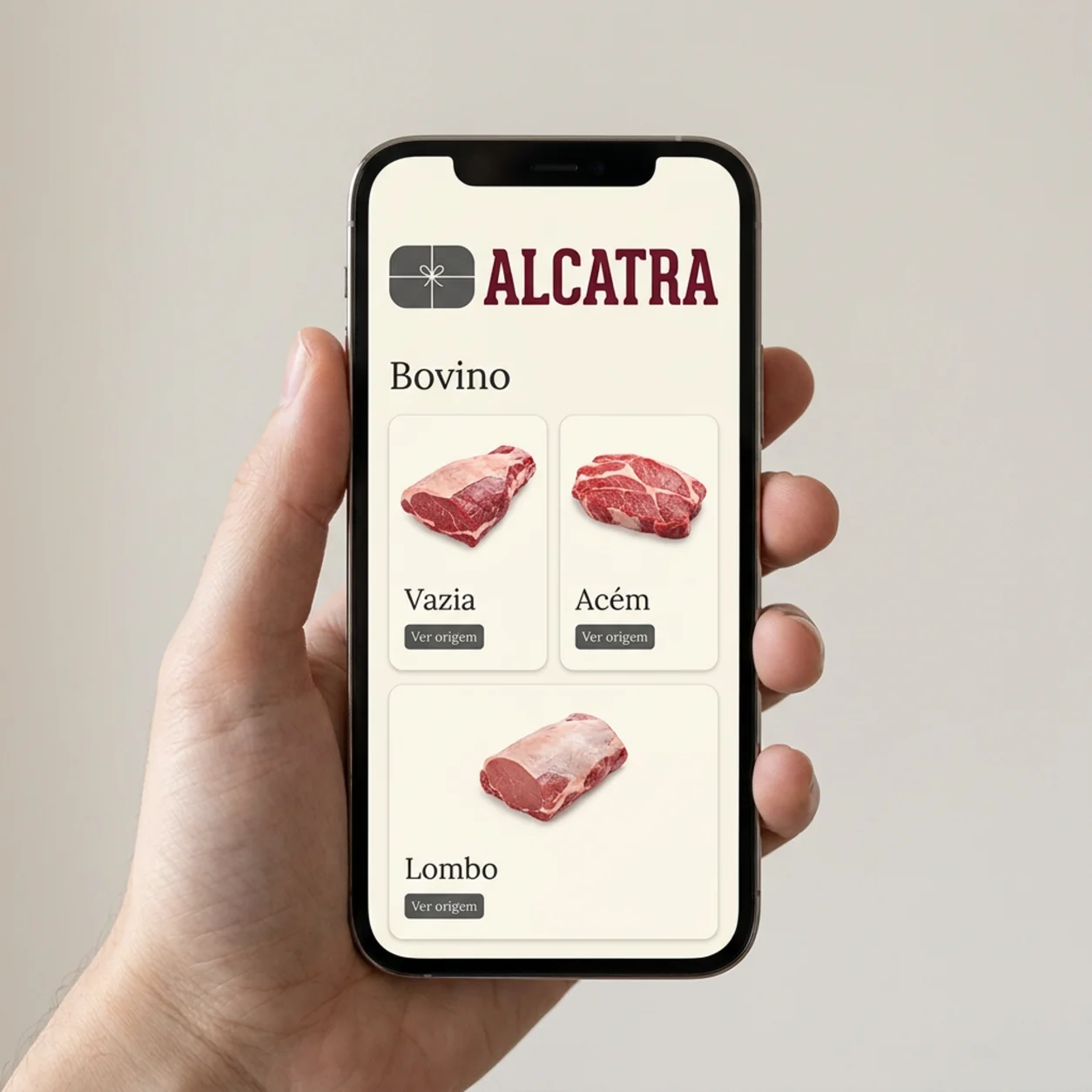 Telemóvel com as carnes e a origem de cada peça de um talho