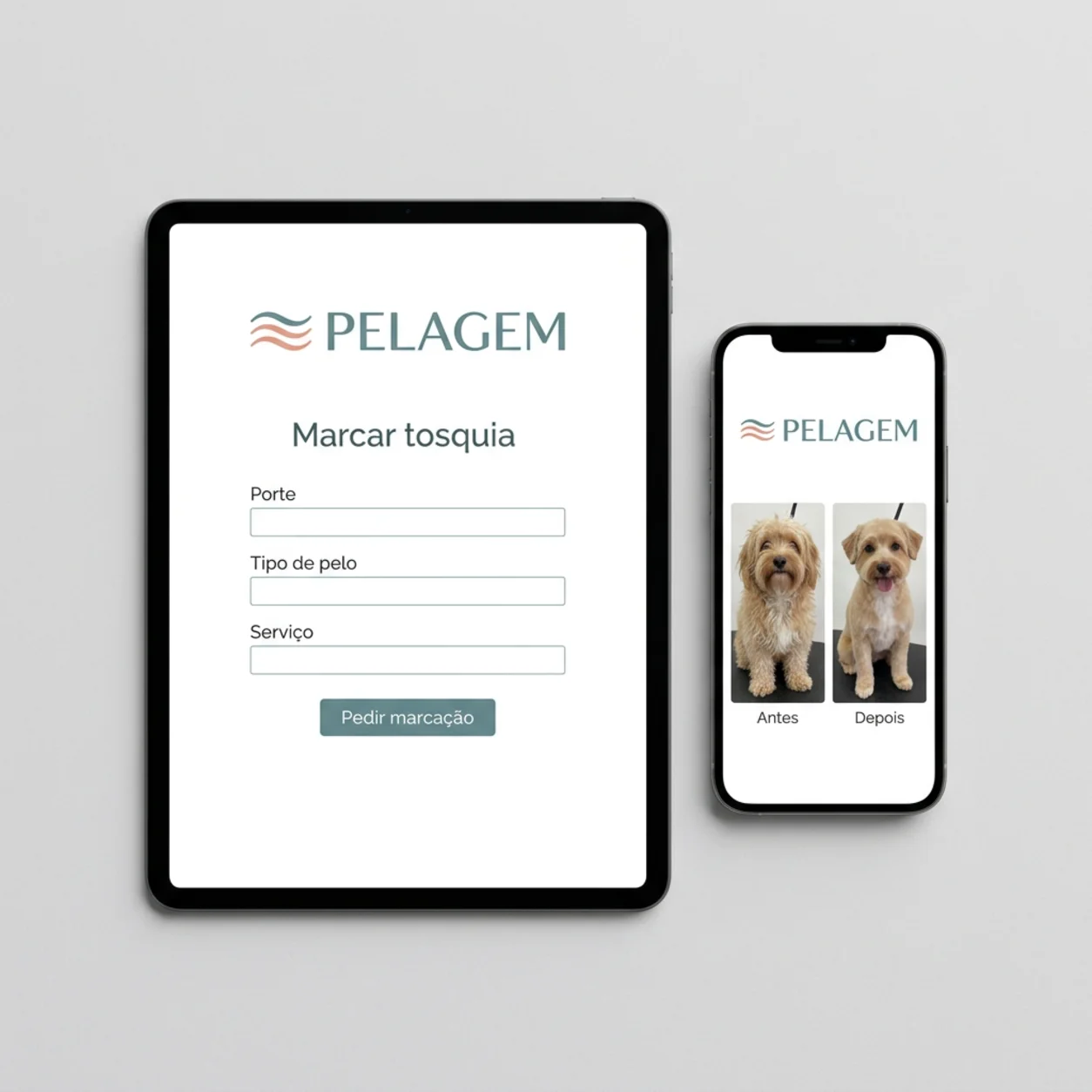 Tablet e telemóvel com a página de marcações de uma tosquia Tablet e telemóvel com a página de marcações de uma tosquia
