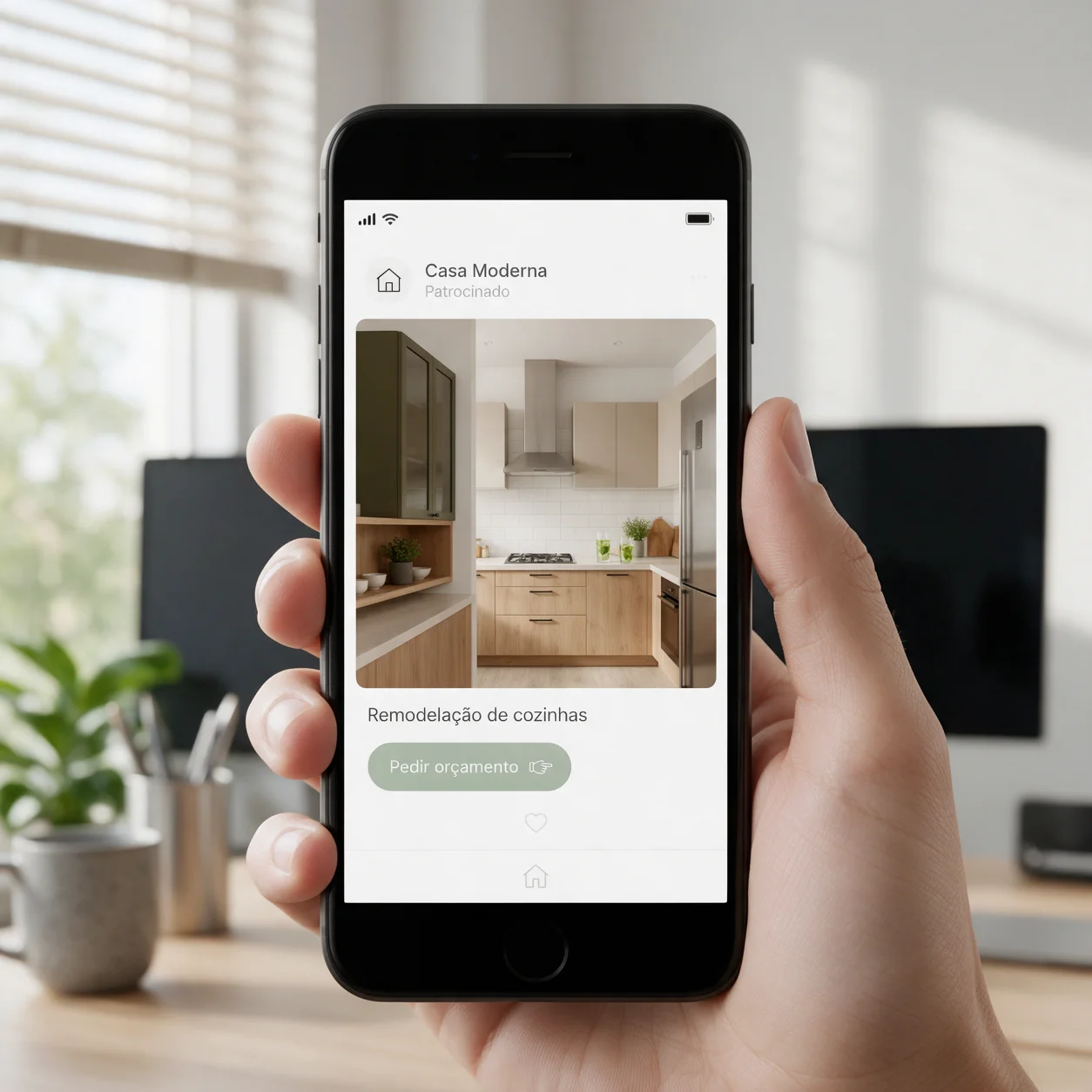 Telemóvel com um anúncio de Instagram de uma empresa de remodelações