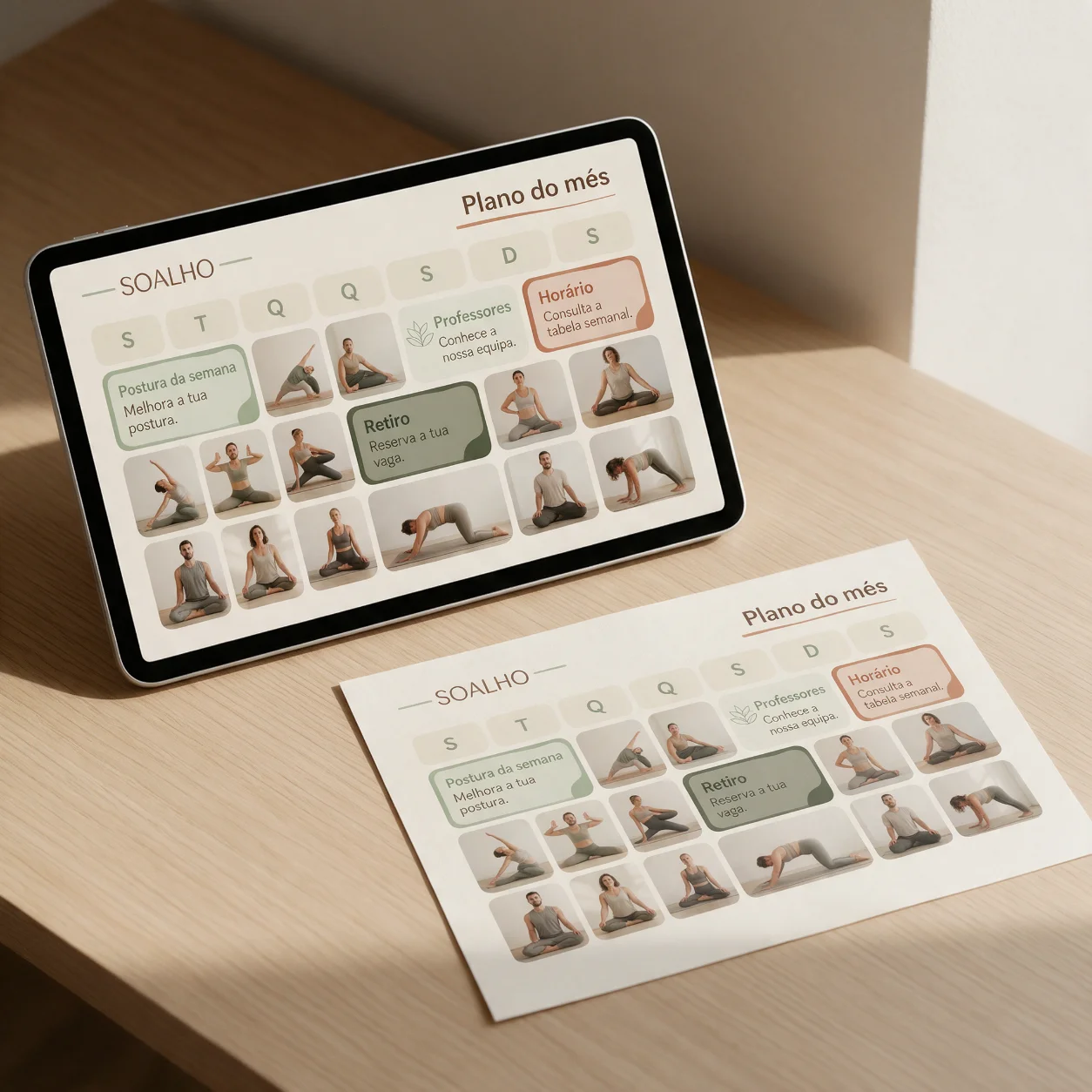 Plano mensal de publicações de um estúdio de yoga